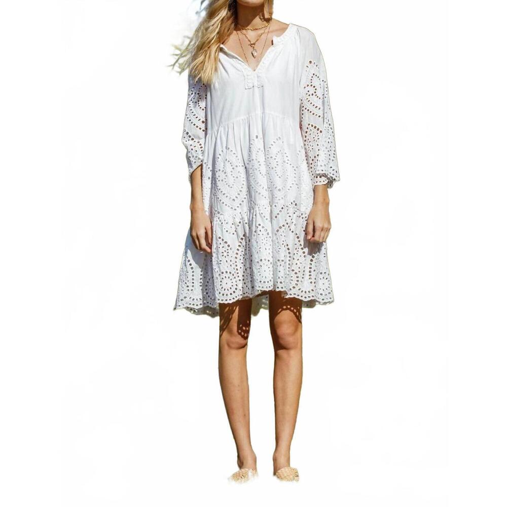 NEW RUBYYAYA cleopatra eyelet dress in white